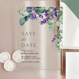 Lavendel en Eucalyptus Trouwkaart "Save the Date" Acryl Uitnodigingen