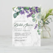 Lavendel en Eucalyptus Witte Marmeren Bruiloftsbor Kaart (Staand voorkant)