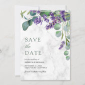 Lavendel en Eucalyptus Witte Marmeren Huwelijk Save The Date (Voorkant)