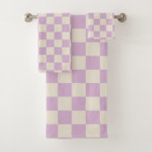 Lavendel en gebroken wit dambord bad handdoek (Insitu)