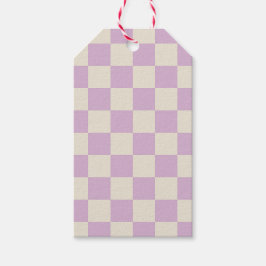 Lavendel en gebroken wit dambord cadeaulabel