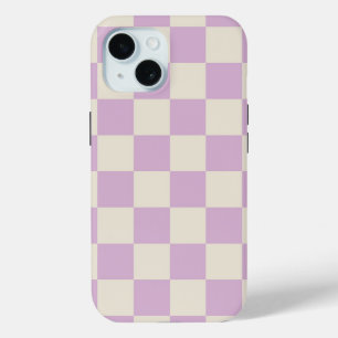 Lavendel en gebroken wit dambord iPhone 15 case