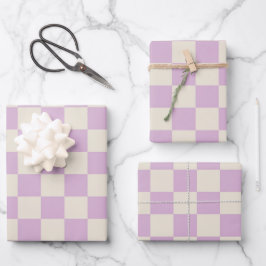 Lavendel en gebroken wit dambord inpakpapier vel