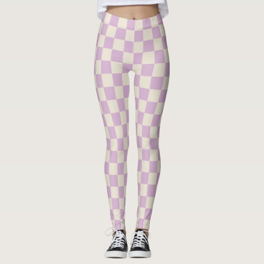 Lavendel en gebroken wit dambord leggings (Voorkant)