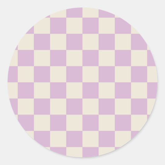Lavendel en gebroken wit dambord ronde sticker (Voorkant)