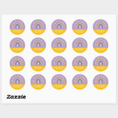 Lavendel en geel regenboog kindernaam ronde sticker (Vel)