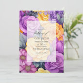 Lavendel en Gele Bloemenlente Bruiloft Kaart (Staand voorkant)