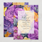 Lavendel en Gele Bloemenlente Bruiloft Kaart (Voorkant / Achterkant)