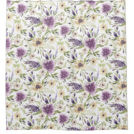 Lavendel en Gele Waterverf Bloemenpatroon Douchegordijn