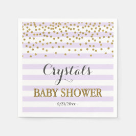 Lavendel en Gold Stripe Confetti Baby Girl Shower Servet