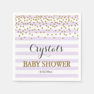 Lavendel en Gold Stripe Confetti Baby Girl Shower Servet
