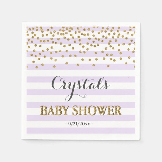 Lavendel en Gold Stripe Confetti Baby Girl Shower Servet (Voorkant)