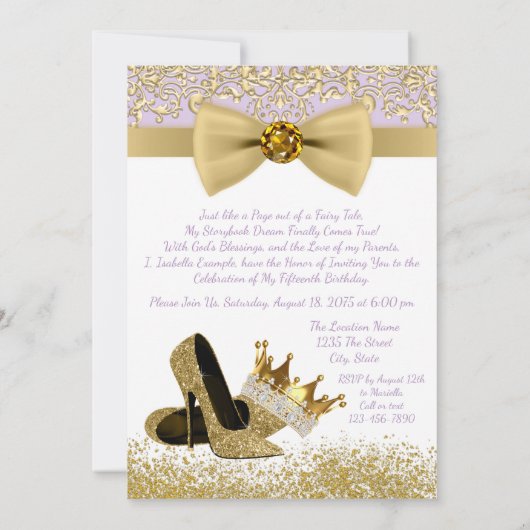 Lavendel en goud Quinceanera verjaardagsfeestje Kaart (Achterkant)