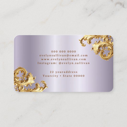 Lavendel en goud rococo visitekaartje (Achterkant)
