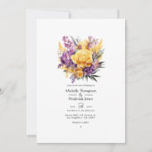 Lavendel en Gouden Gele Bloemen Lente Bruiloft Kaart (Voorkant)