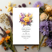 Lavendel en Gouden Gele Bloemen Lente Bruiloft Kaart