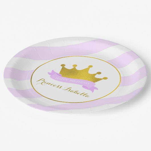 Lavendel en Gouden Prinses Verjaardagsfeest Papieren Bordje (Gekanteld)