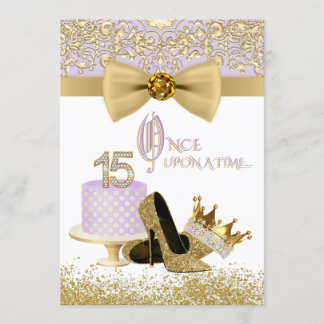 Lavendel en gouden Quinceanera-verjaardagsfeest Kaart