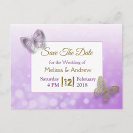 Lavendel en Gouden Vlinder Save the Dates Trouwfee Aankondigingskaart