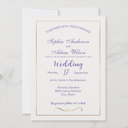 Lavendel en gouden Waterverf bloemenbruiloft Kaart (Achterkant)