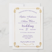 Lavendel en gouden Waterverf bloemenbruiloft Kaart (Achterkant)