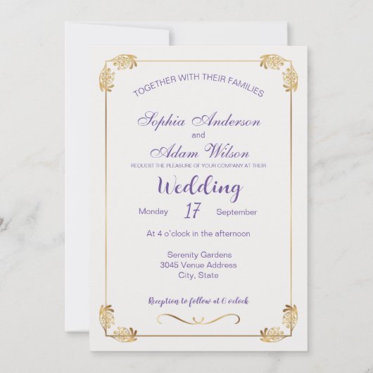 Lavendel en gouden Waterverf bloemenbruiloft Kaart (Achterkant)