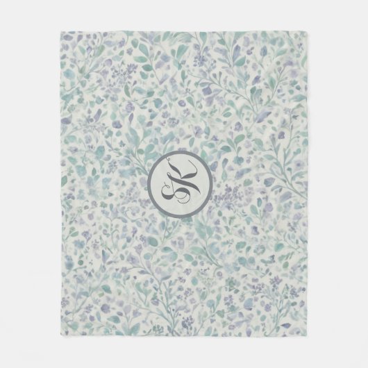 Lavendel en groen blad Mongram Fleece Deken (Voorkant)