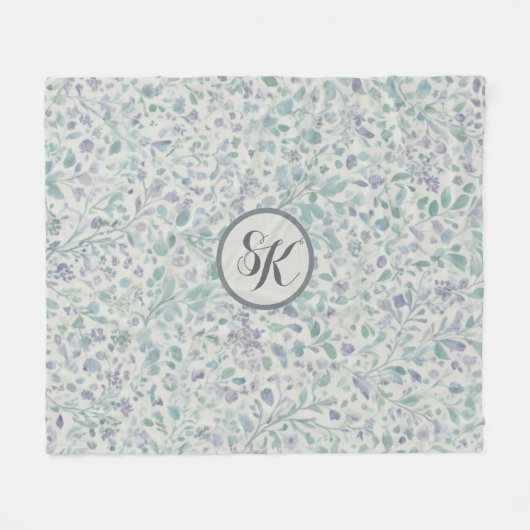 Lavendel en groen blad Mongram Fleece Deken (Voorkant (Horizontaal))