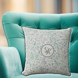 Lavendel en groen blad Mongram Sierkussen