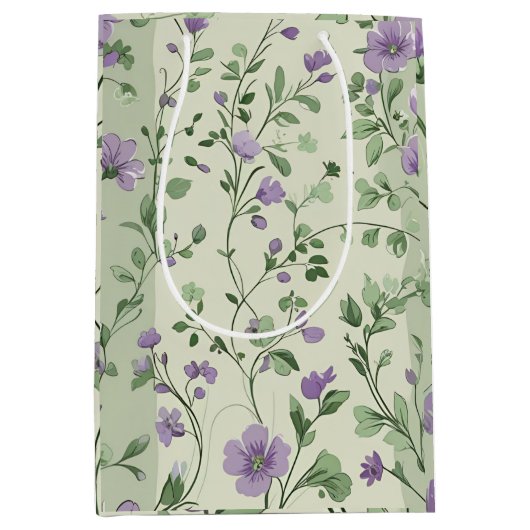Lavendel en groen botanisch ontwerp medium cadeauzakje (Voorkant)
