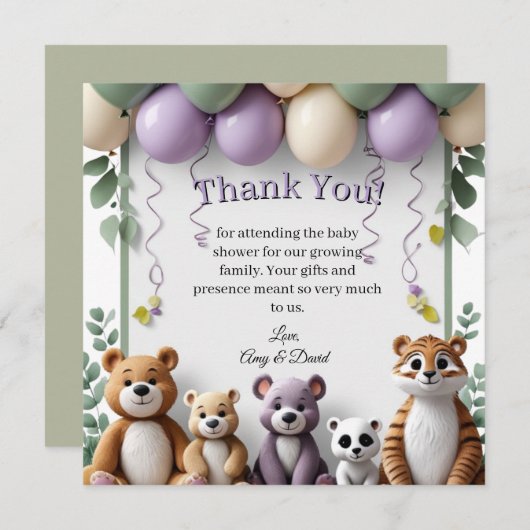 Lavendel en groen dier plat dank u kaart (Voorkant / Achterkant)