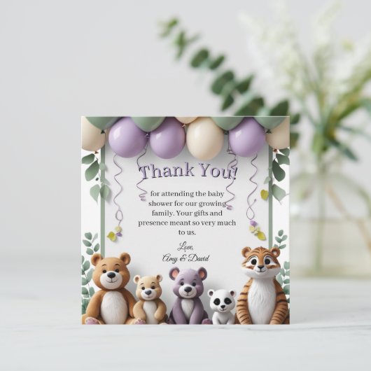 Lavendel en groen dier plat dank u kaart (Staand voorkant)