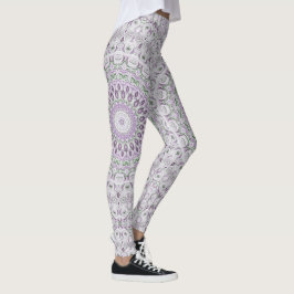 Lavendel en Groen Mandala Patroonontwerp Leggings