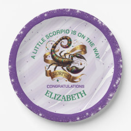 Lavendel en Groen Schorpioen Zodiac Baby Shower Papieren Bordje