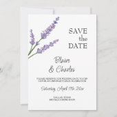 Lavendel en groene bloem Save The Date Kaart (Voorkant)