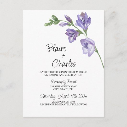 Lavendel en groene bloemen huwelijksuitnodiging briefkaart (Voorkant)