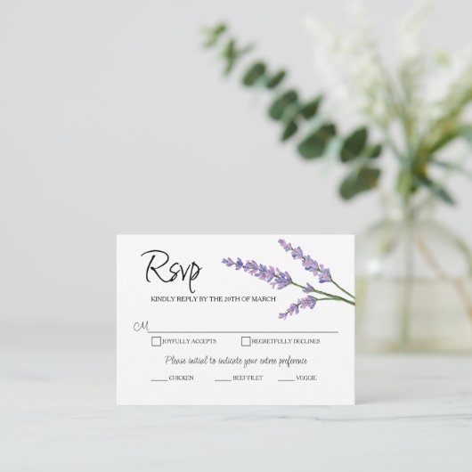 Lavendel en groene bloemen RSVP behuizing Kaarten  (Staand voorkant)