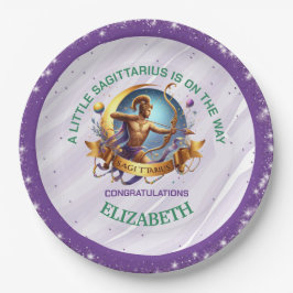 Lavendel en groene Boogschutter Zodiac Baby Shower Papieren Bordje