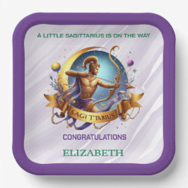 Lavendel en groene Boogschutter Zodiac Baby Shower Papieren Bordje