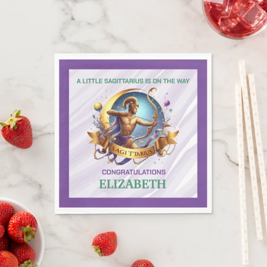 Lavendel en groene Boogschutter Zodiac Baby Shower Servet (Insitu)