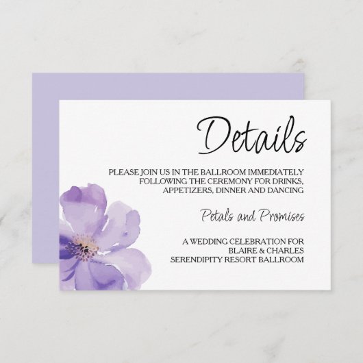 Lavendel en groene bruiloft details behuizing Kaar Informatiekaartje (Voorkant / Achterkant)