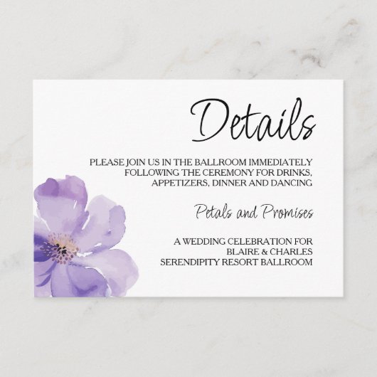 Lavendel en groene bruiloft details behuizing Kaar Informatiekaartje (Voorkant)