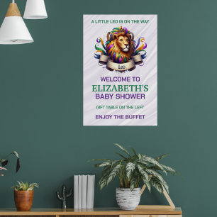 Lavendel en groene Leeuw Zodiac baby shower Poster