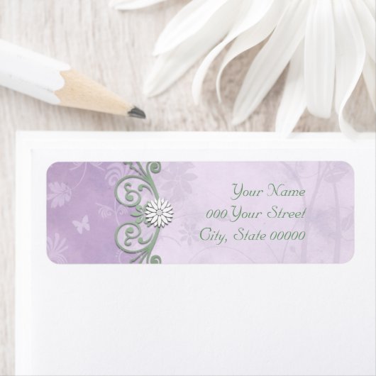 Lavendel en groene lente bloemenbruiloft etiket (Insitu)