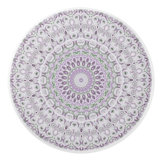 Lavendel en groene mandala patroon ontwerp keramische knop (Voorkant)