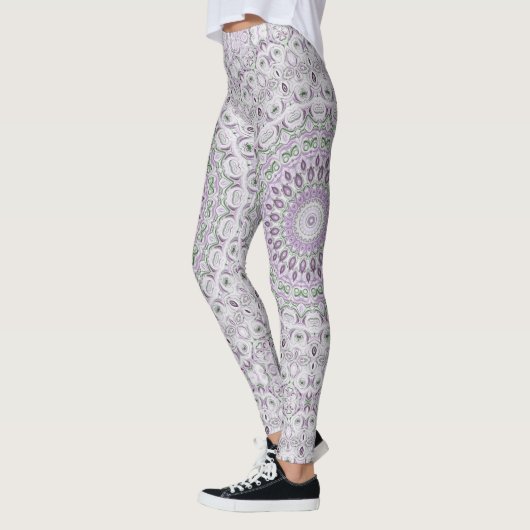 Lavendel en groene mandala patroon ontwerp leggings (Links)