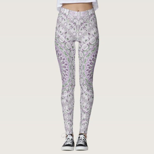 Lavendel en groene mandala patroon ontwerp leggings (Voorkant)