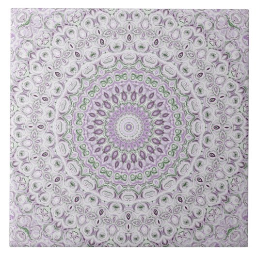 Lavendel en groene mandala patroon ontwerp tegeltje (Voorkant)