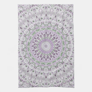 Lavendel en groene mandala patroon ontwerp theedoek