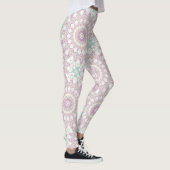 Lavendel en groene pastel Mandala patroon ontwerp Leggings (Rechts)